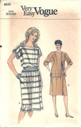 8633 VOGUE EASY 1983 SHORT - LONG SLEEVE BLOUSE, WRAP SKIRT PATTERN 12-16
